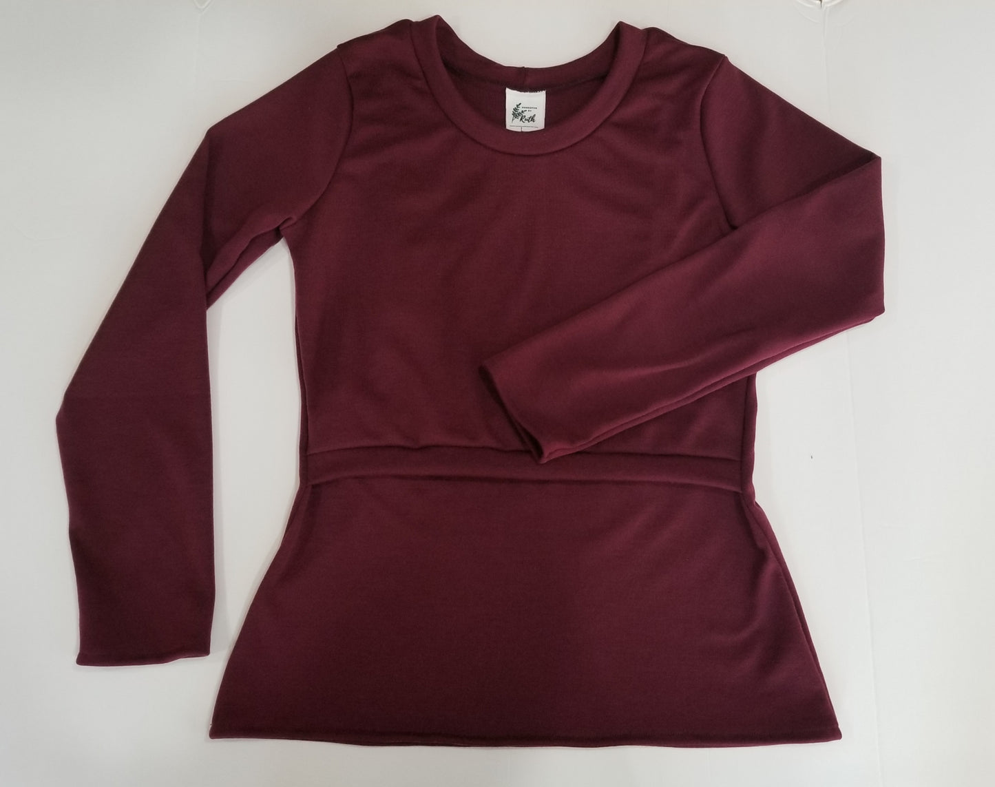 Maroon,100% Merino Wool Nursing Shirt, Breastfeeding Shirt against a white background
