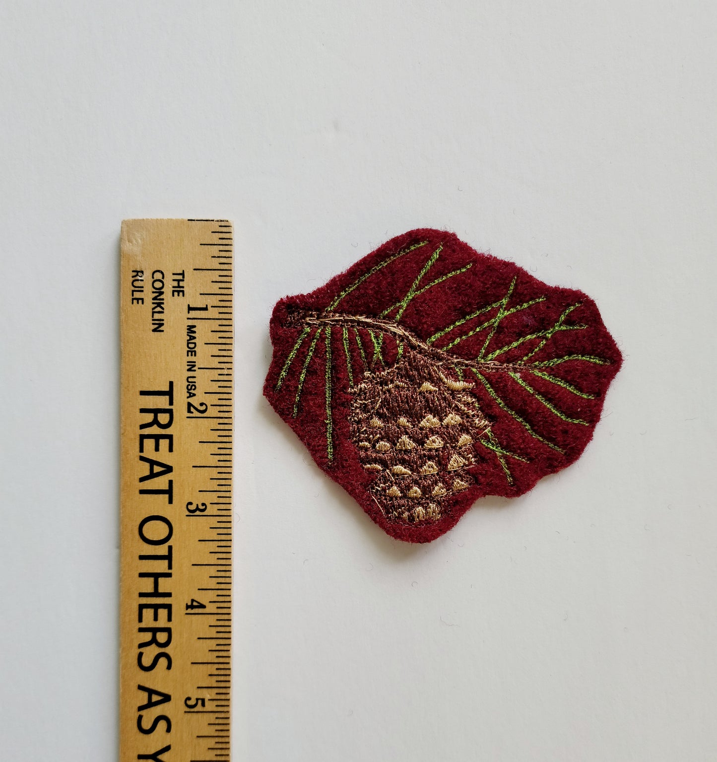 Embroidered Wool Patches- Pinecone Greenery